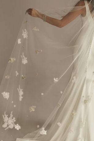 Scattered Embroidered Florals Chapel Length Tulle  Image 6